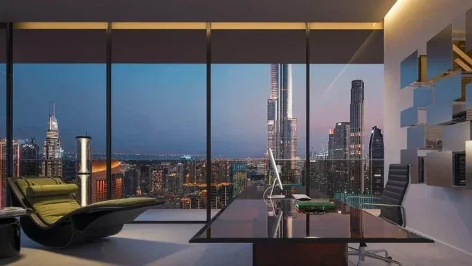 Signature layout interior with Downtown Dubai skyline views